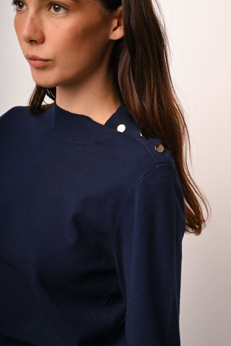 Button shoulder and cuff sweater