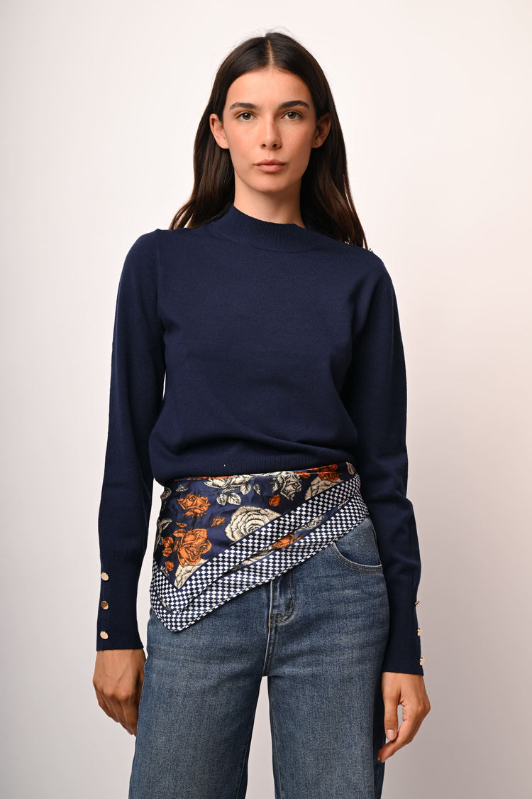 Button shoulder and cuff sweater