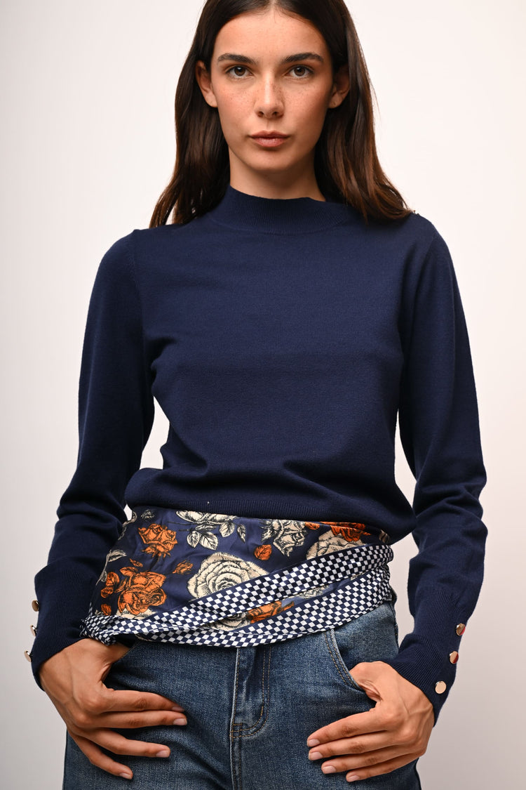 Button shoulder and cuff sweater