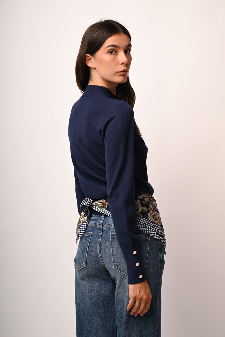 Button shoulder and cuff sweater