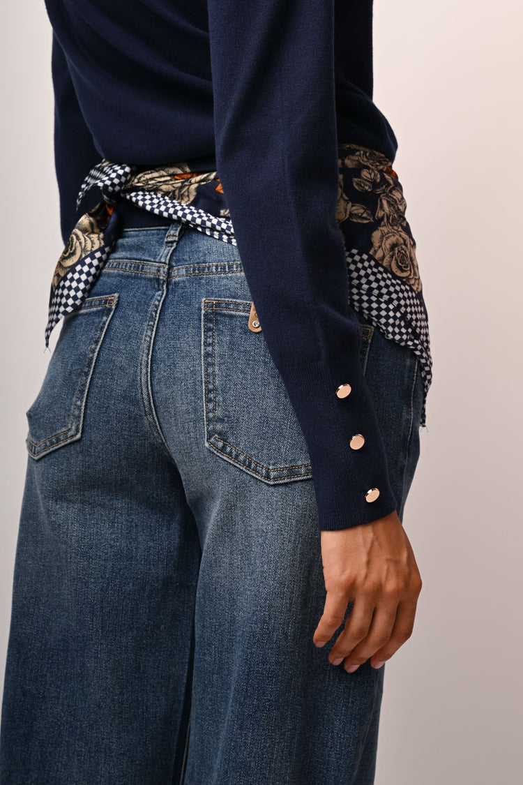 Button shoulder and cuff sweater