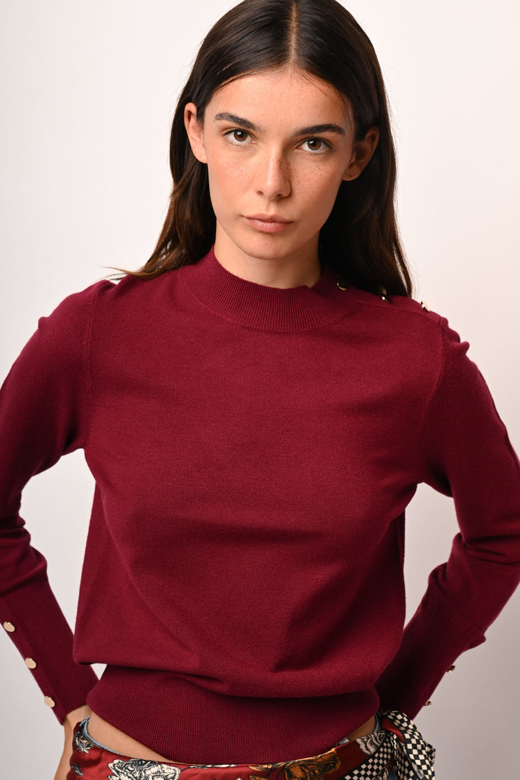 Button shoulder and cuff sweater