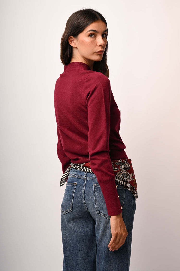 Button shoulder and cuff sweater