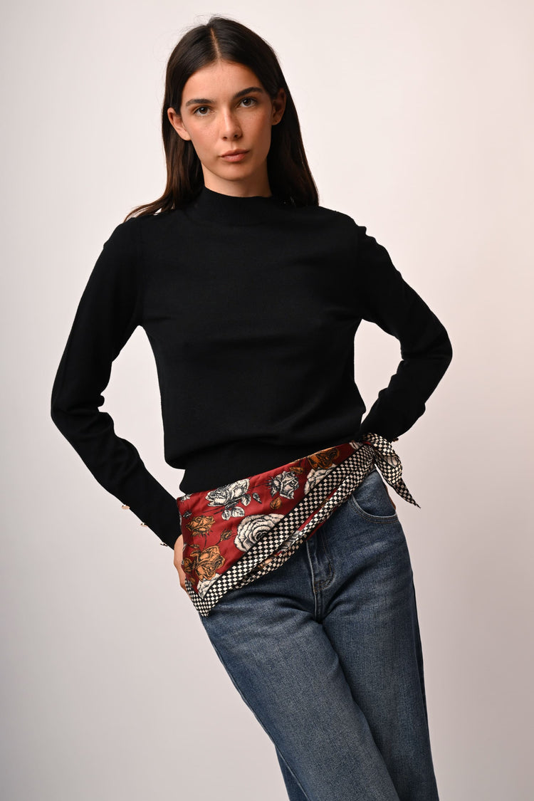 Button shoulder and cuff sweater