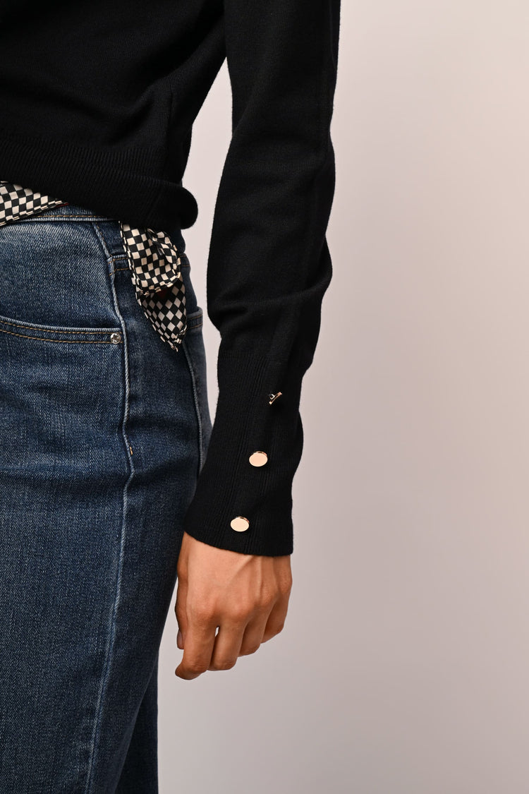 Button shoulder and cuff sweater