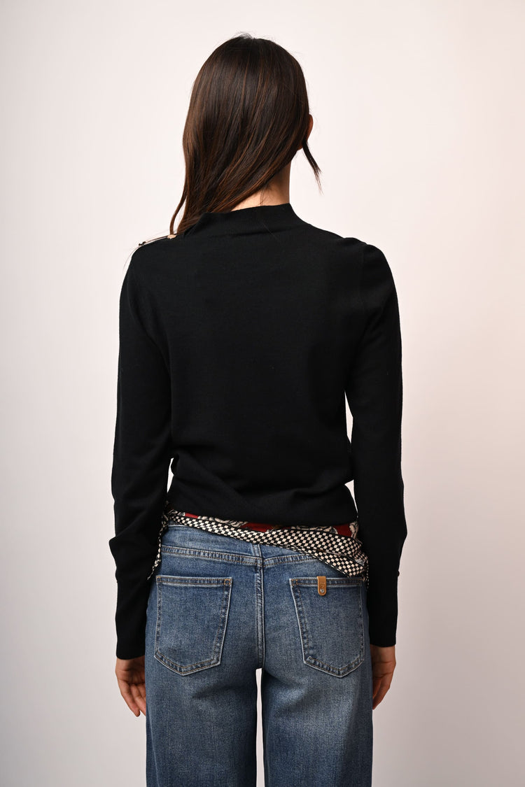 Button shoulder and cuff sweater