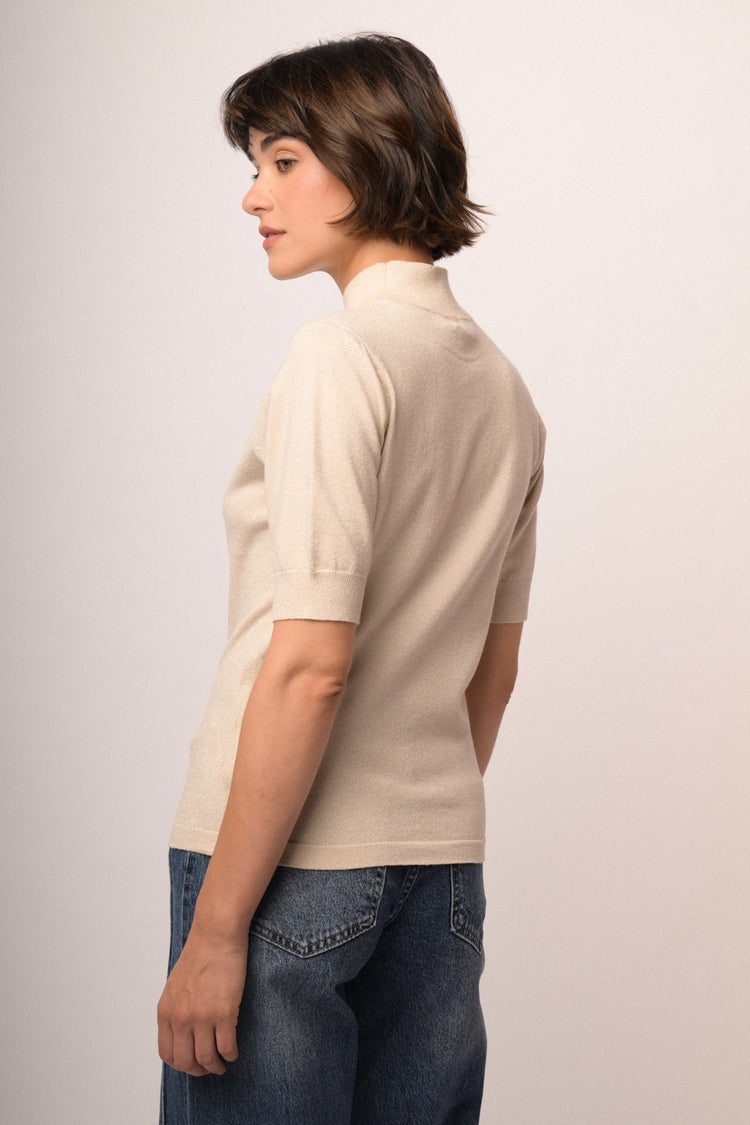 Maglia dolcevita lurex manica corta