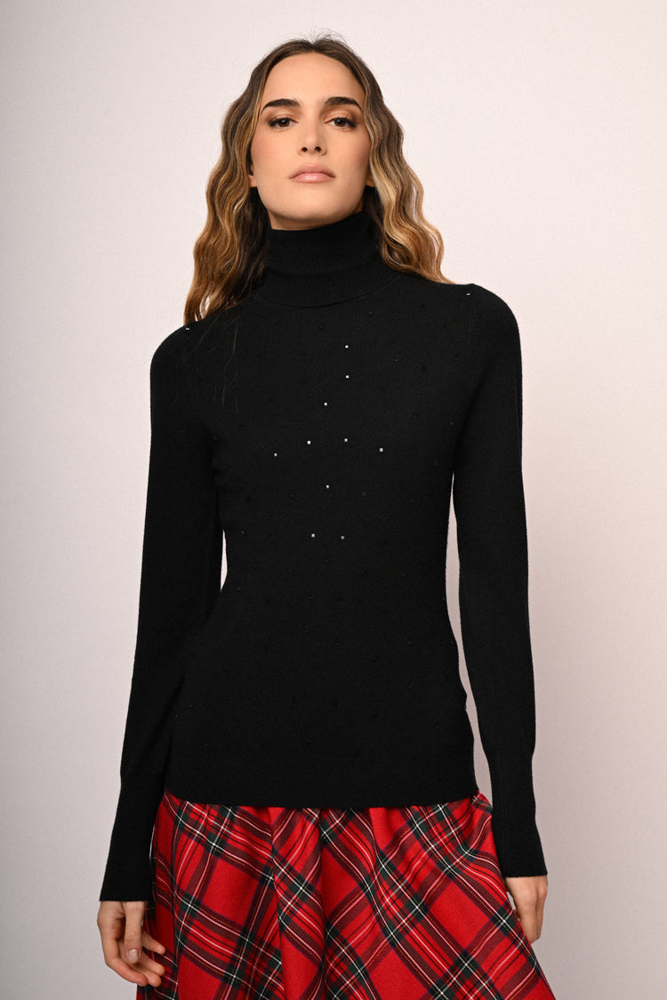 Maglia dolcevita con strass