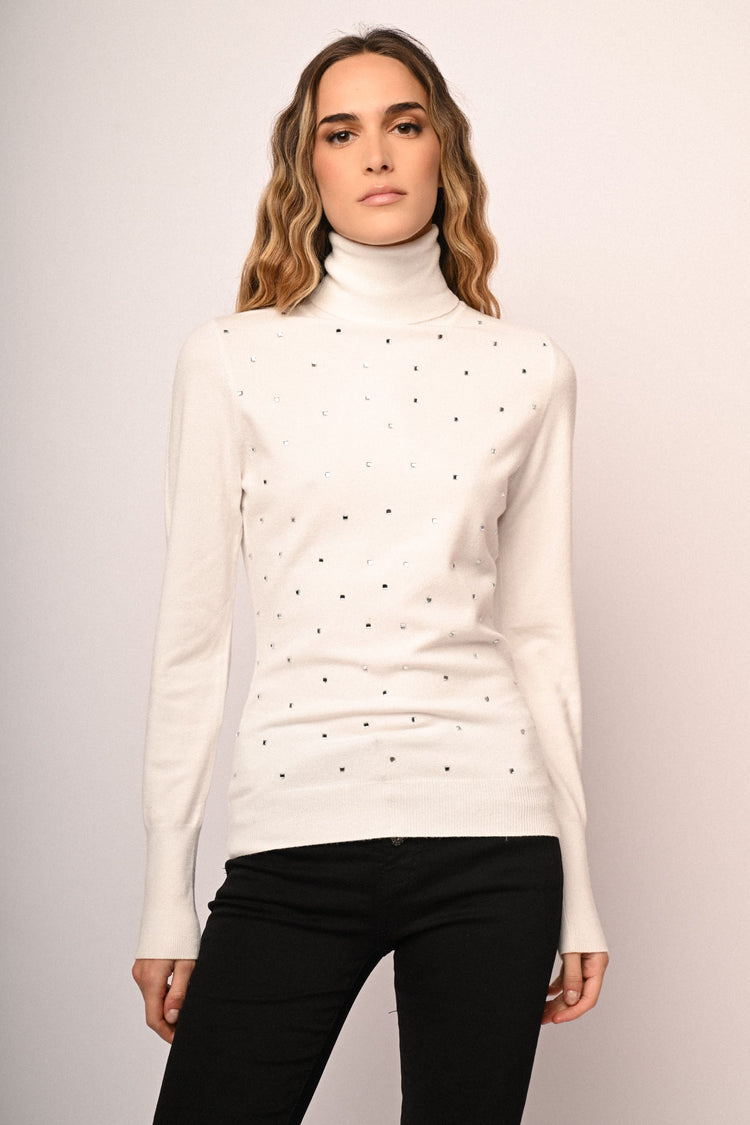 Rhinestone embellishment mock sweater