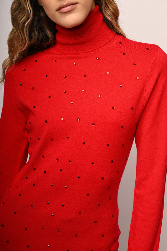 Rhinestone embellishment mock sweater