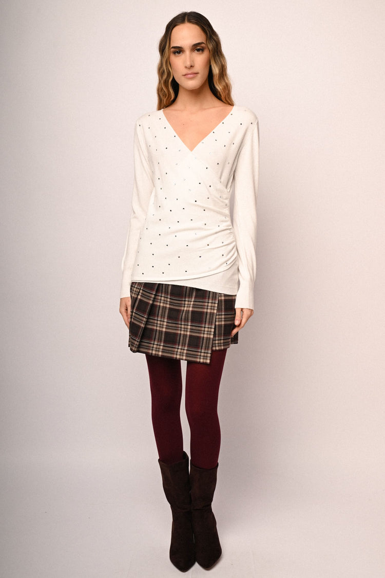 Rhinestone embellishment wrap sweater