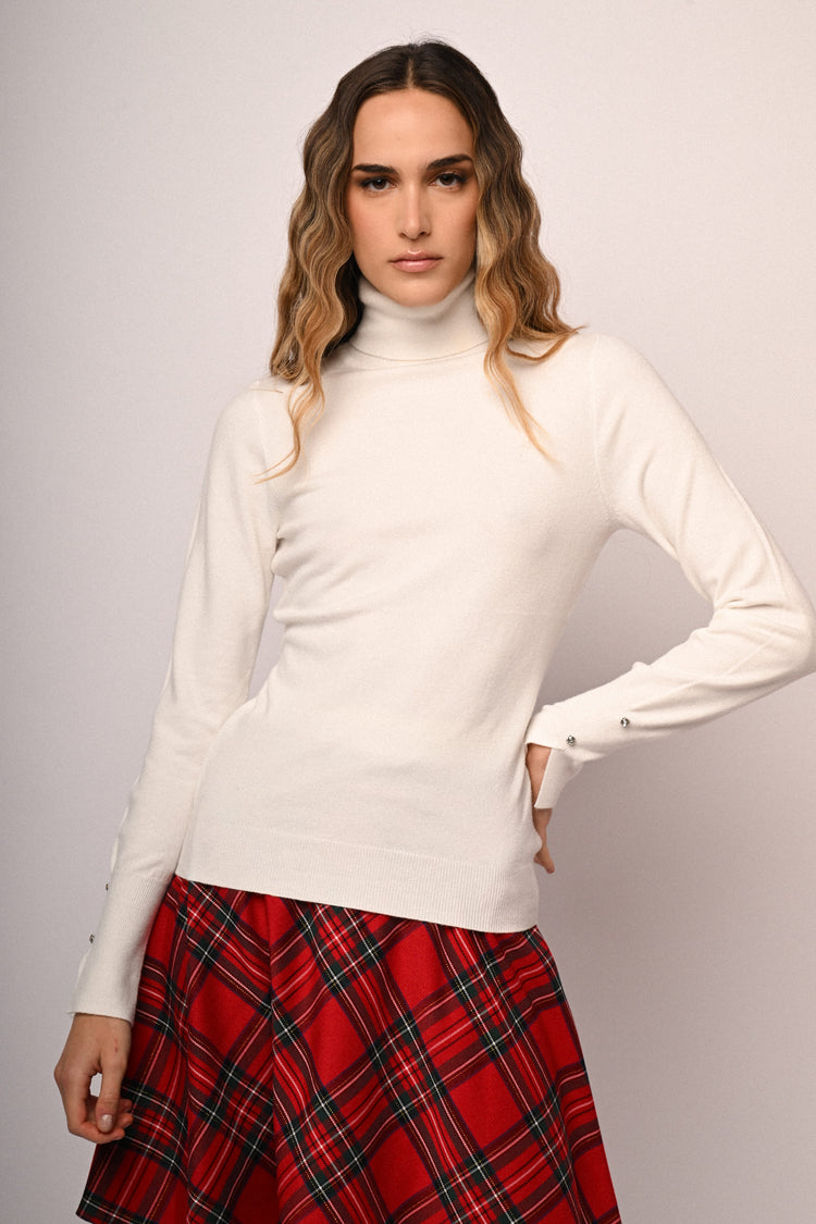Rhinestone button turtleneck