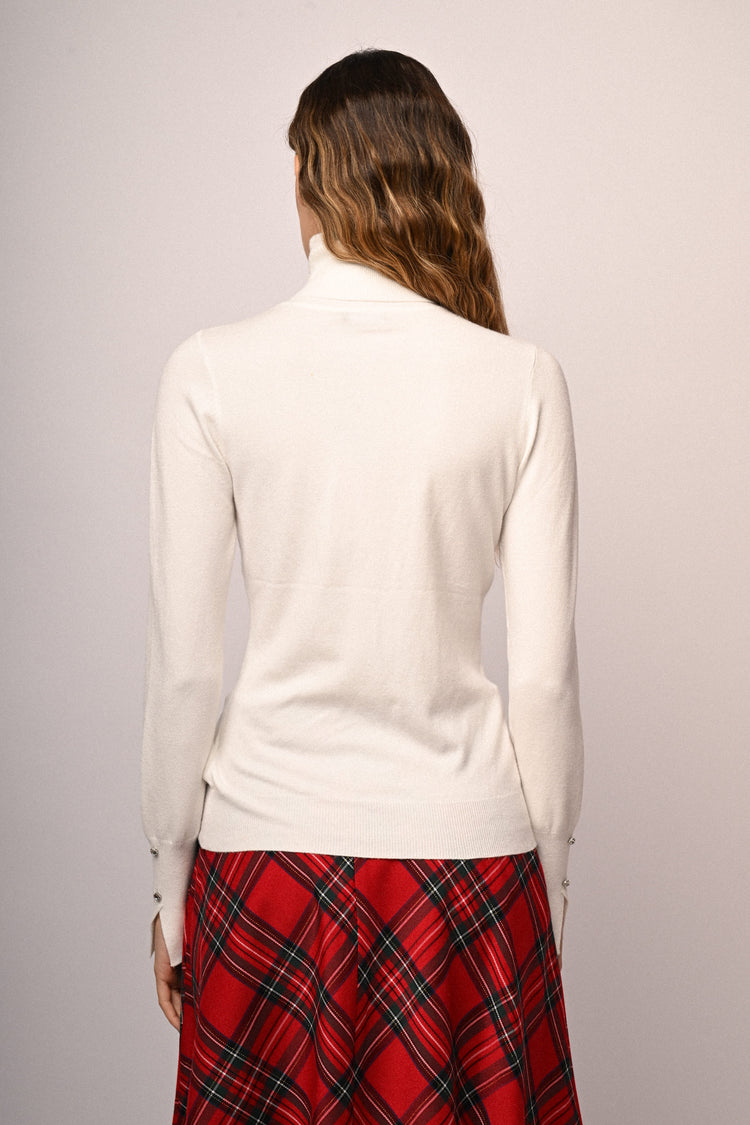 Rhinestone button turtleneck