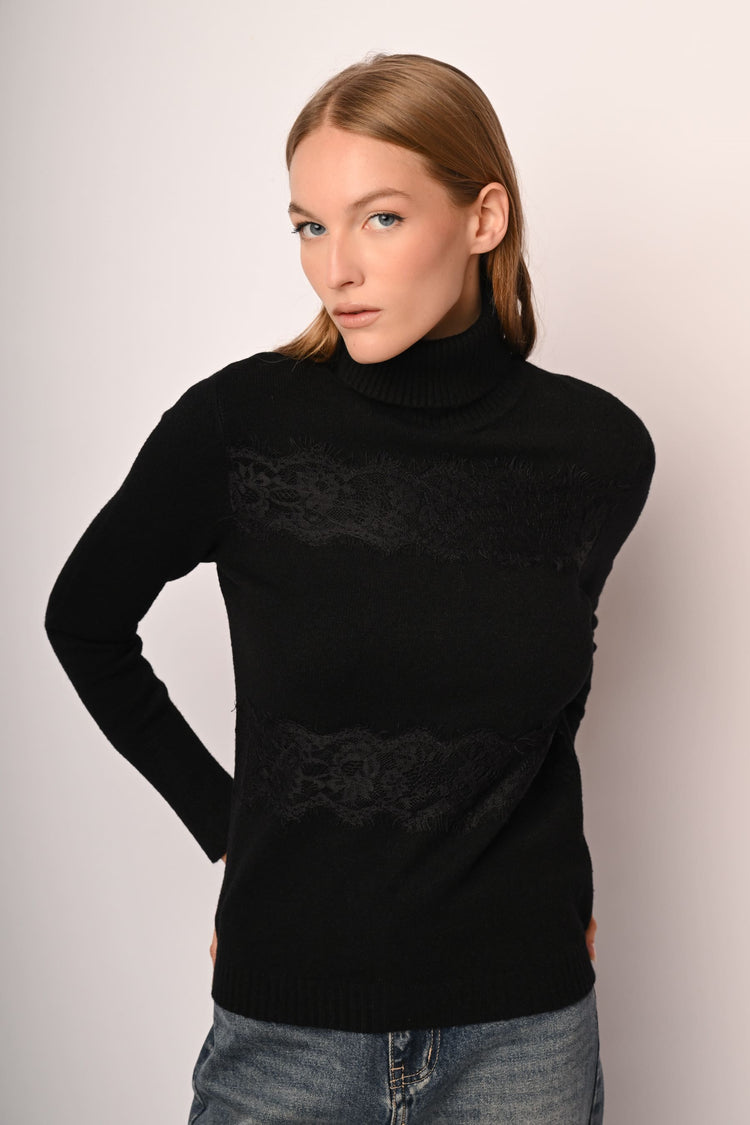 Lace-detail turtleneck