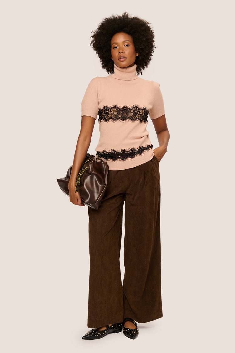 Lace half-sleeved mock sweater