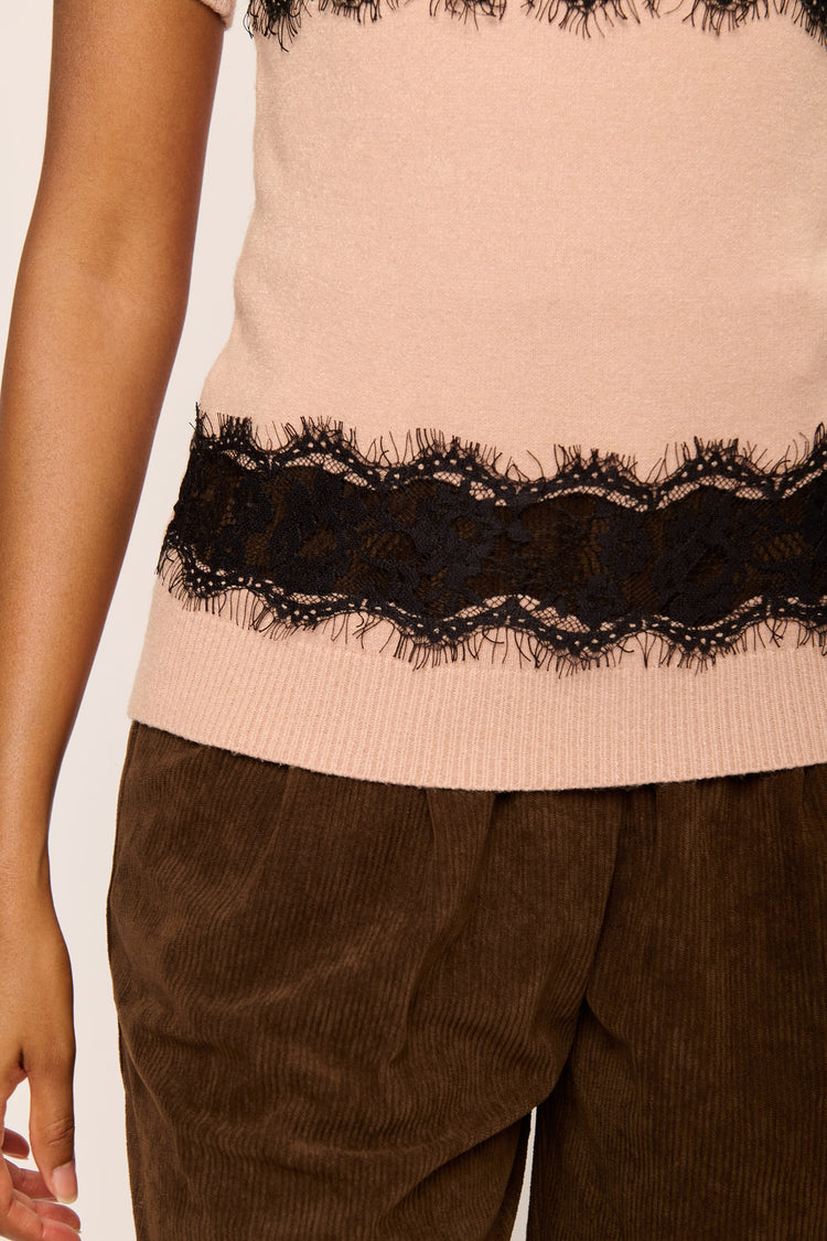 Lace half-sleeved mock sweater
