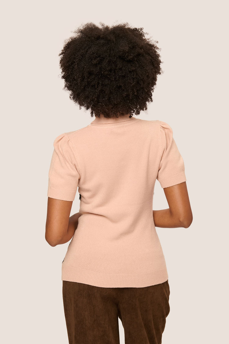 Lace half-sleeved mock sweater