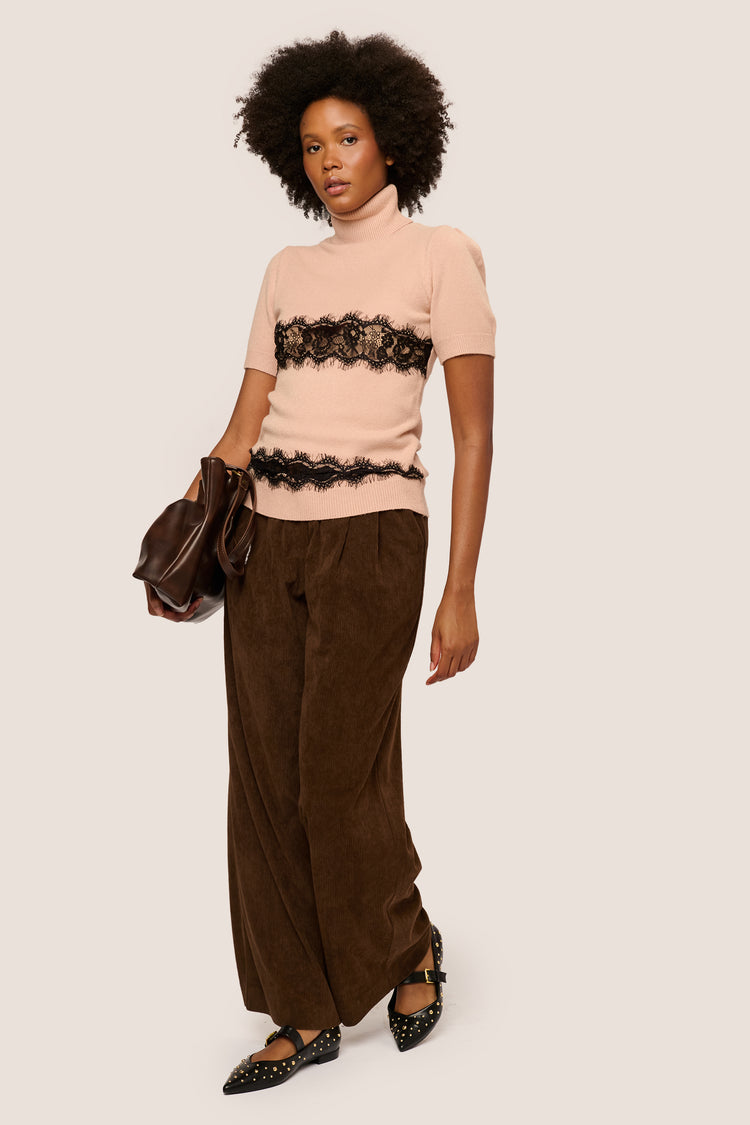 Lace half-sleeved mock sweater