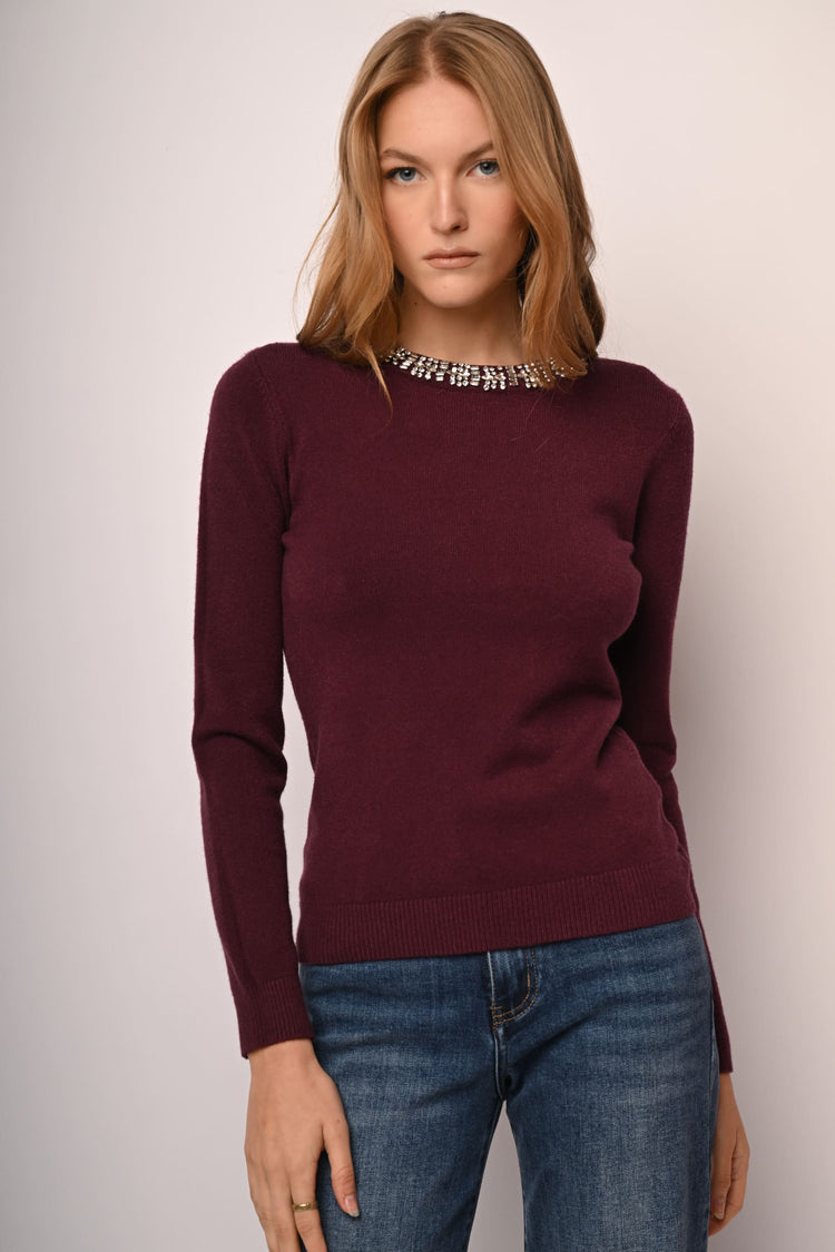 Rhinestone trimmed crew-neck sweater