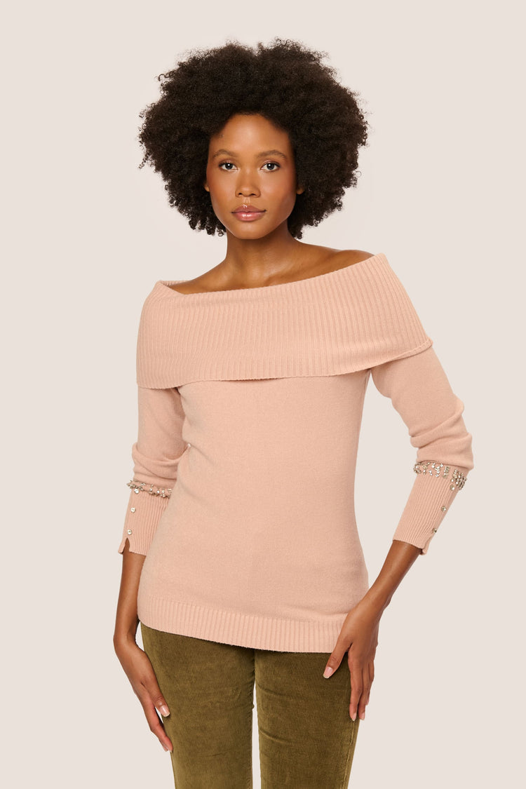 Rhinestone off-the-shoulder sweater