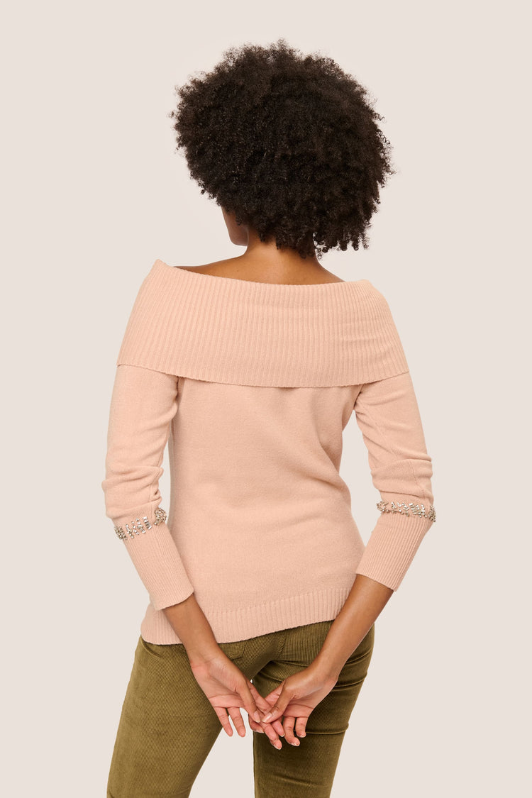 Rhinestone off-the-shoulder sweater