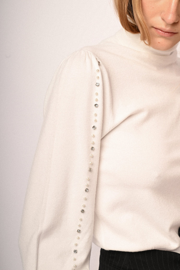 Pearl and crystal turtleneck