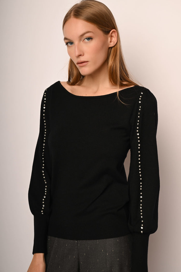 Bead and rhinestone sleeves sweater