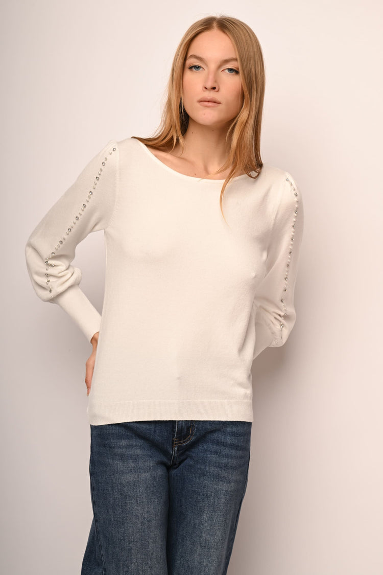 Bead and rhinestone sleeves sweater