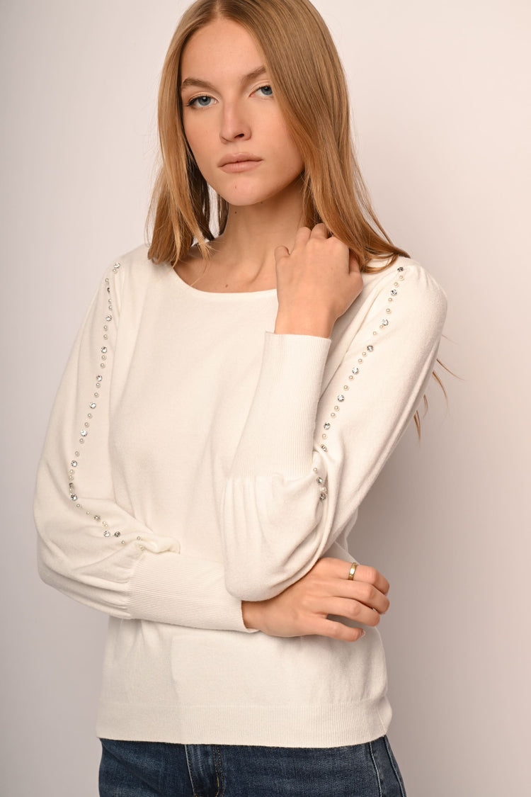 Bead and rhinestone sleeves sweater