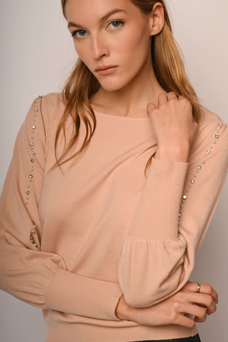 Bead and rhinestone sleeves sweater