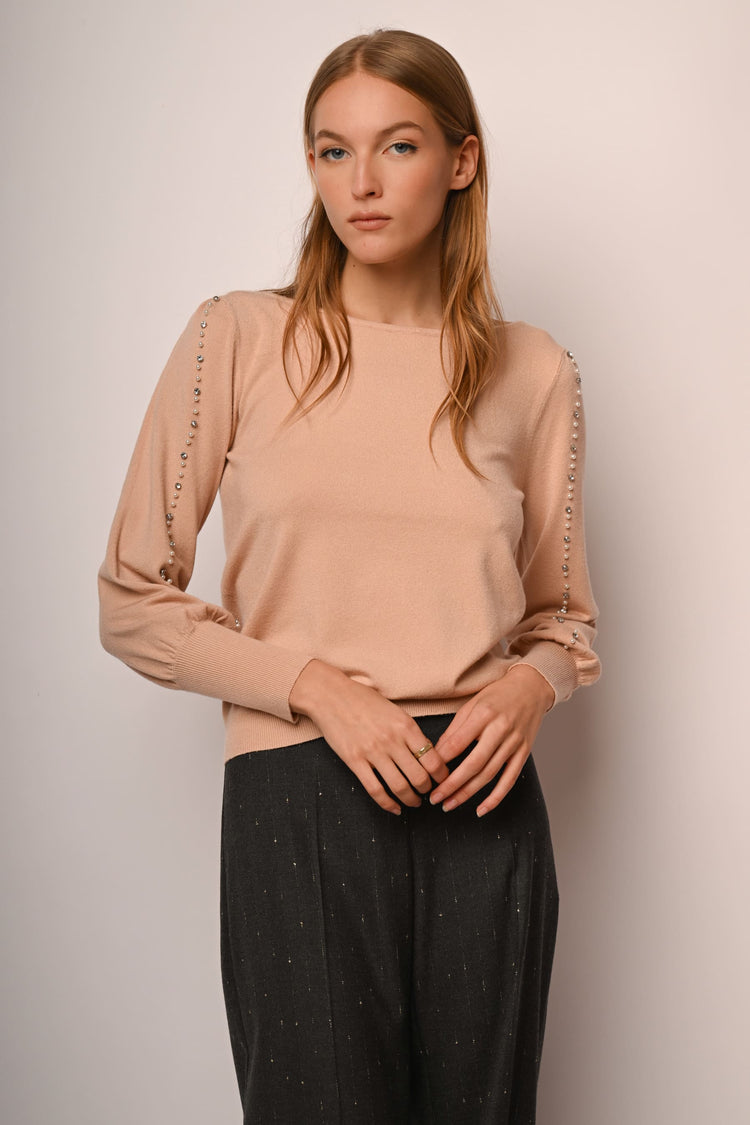 Bead and rhinestone sleeves sweater