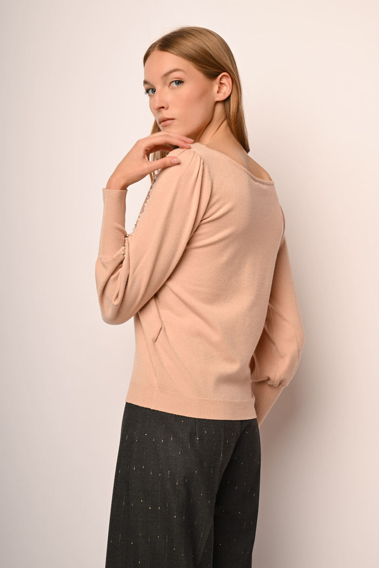Bead and rhinestone sleeves sweater