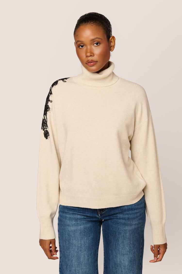 Lace sleeve turtleneck