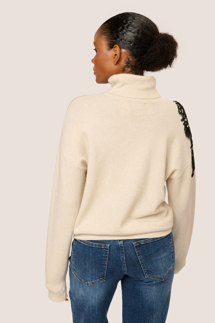 Lace sleeve turtleneck