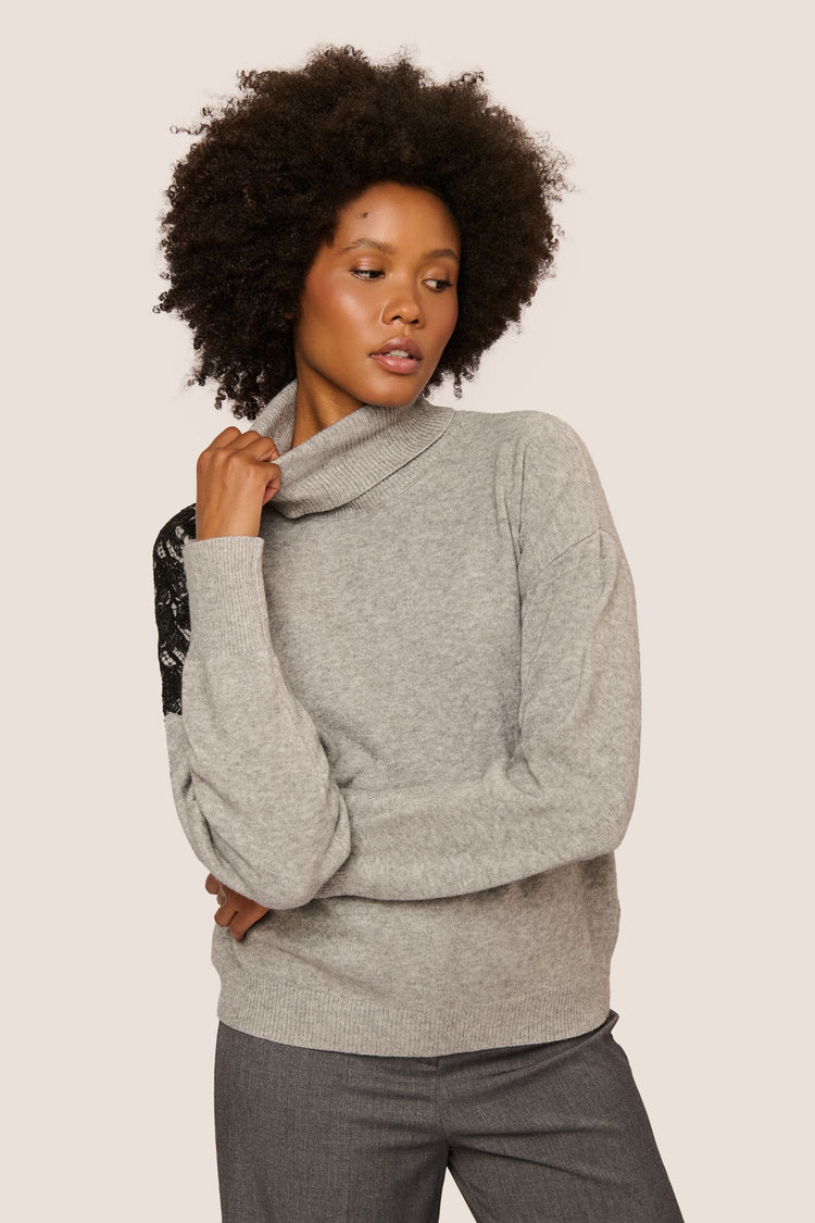 Lace sleeve turtleneck