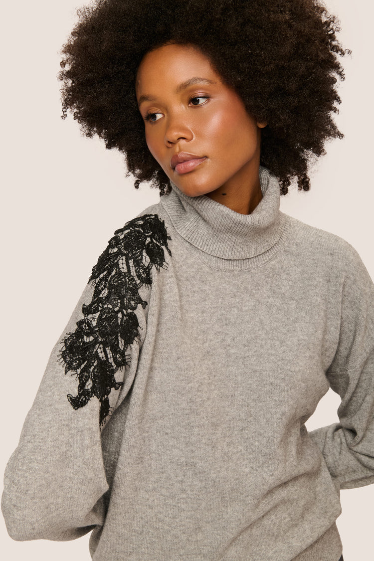 Lace sleeve turtleneck