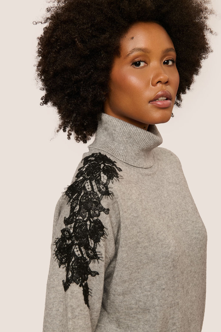 Lace sleeve turtleneck