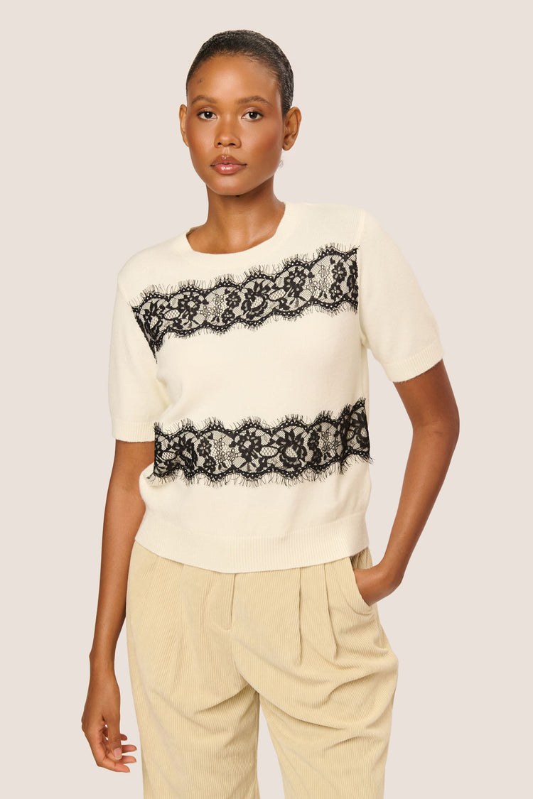 Lace-detail half-sleeve sweater