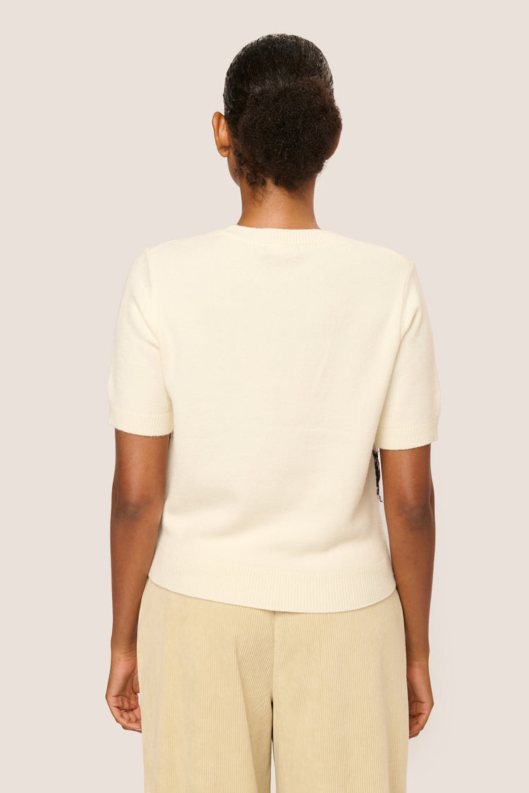 Lace-detail half-sleeve sweater