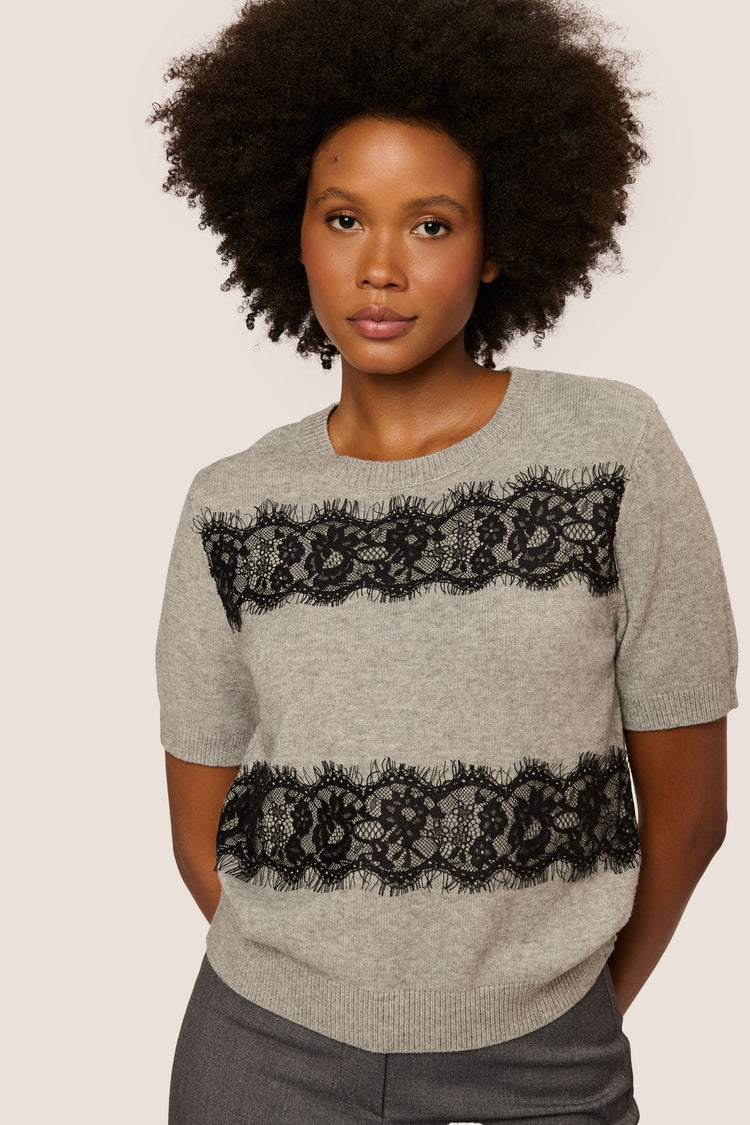 Lace-detail half-sleeve sweater