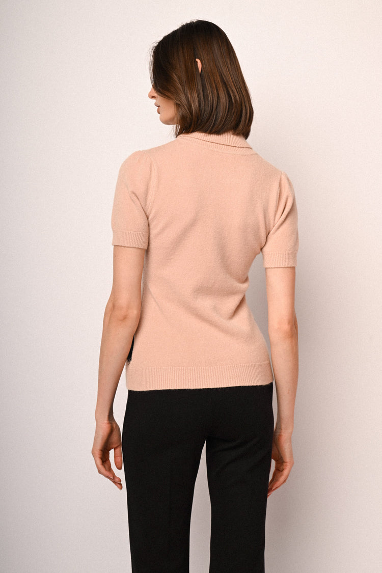 Lace-detail half-sleeve sweater