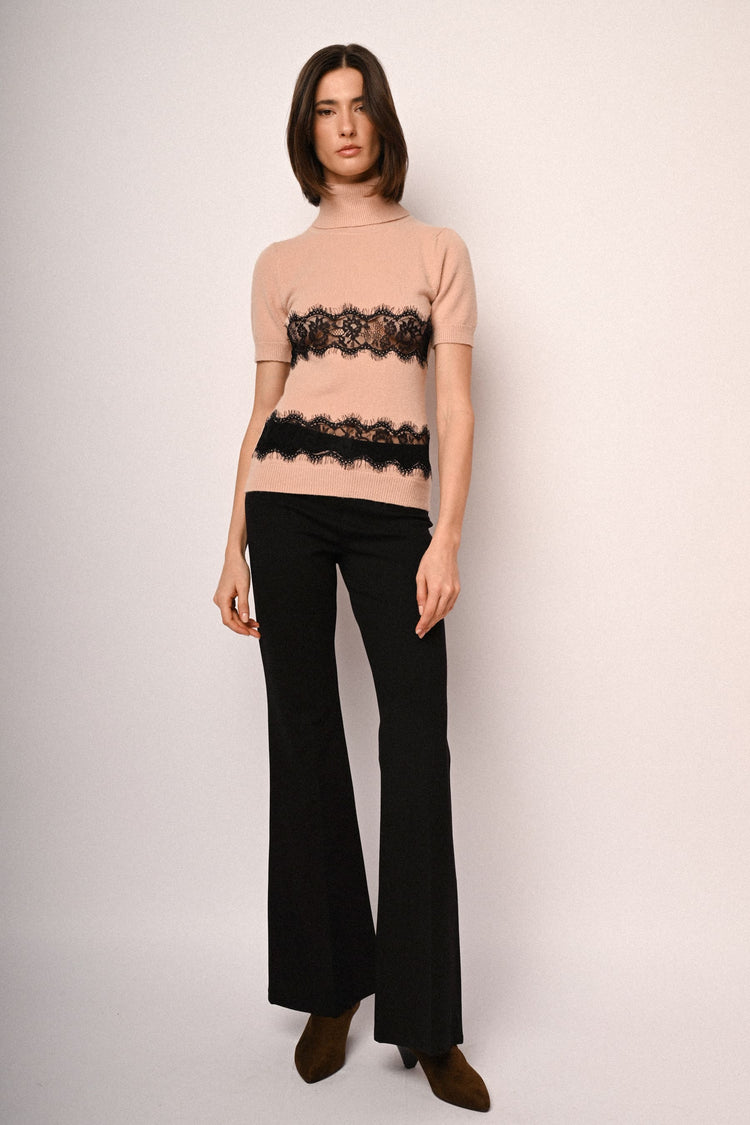 Lace-detail half-sleeve sweater