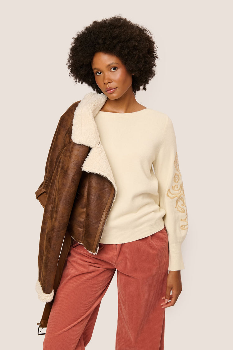 Embroidered sleeves sweater
