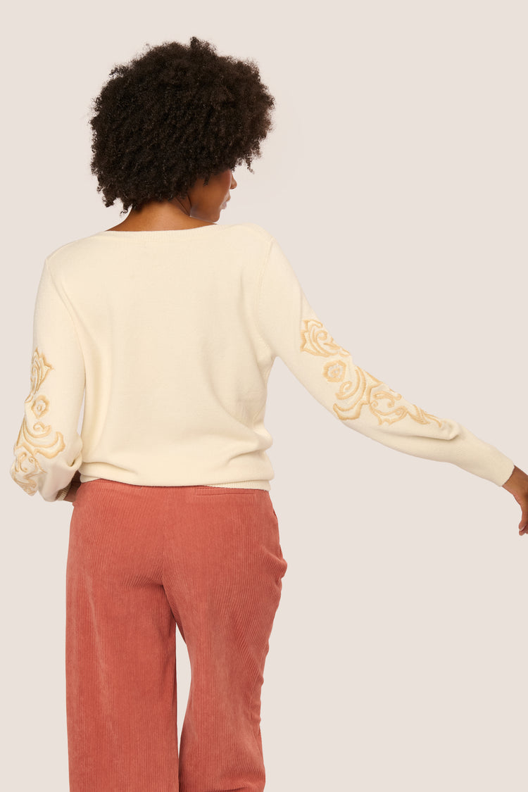Embroidered sleeves sweater