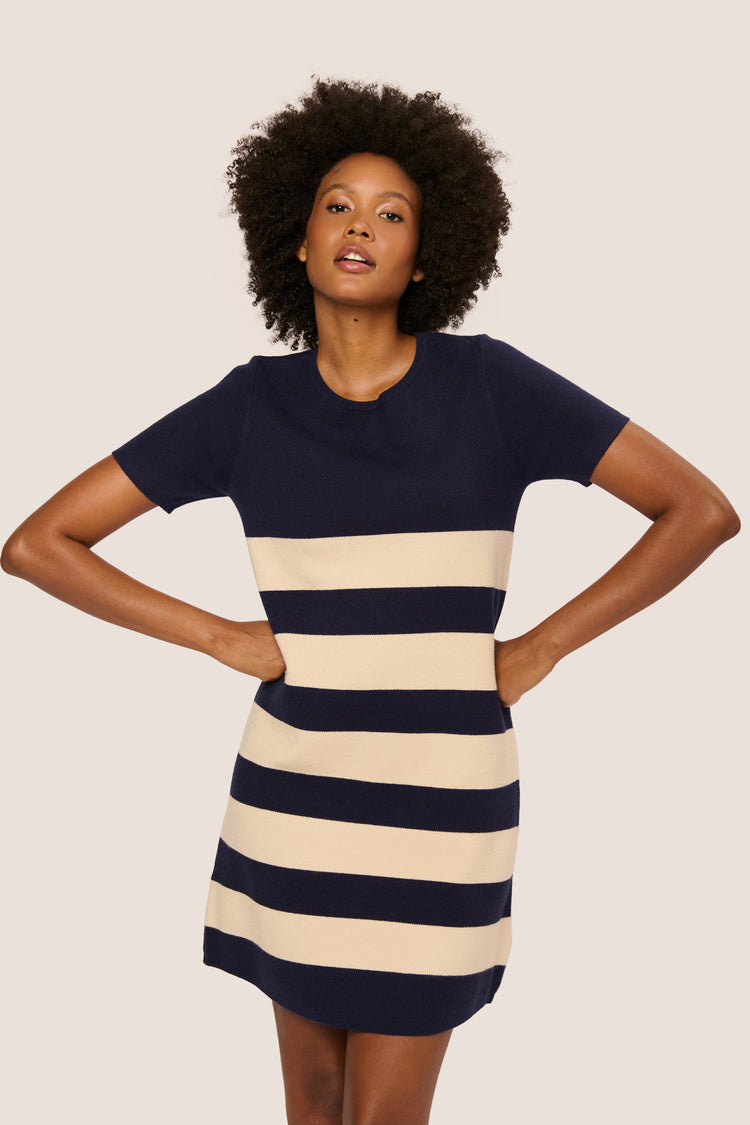 Striped knit mini dress