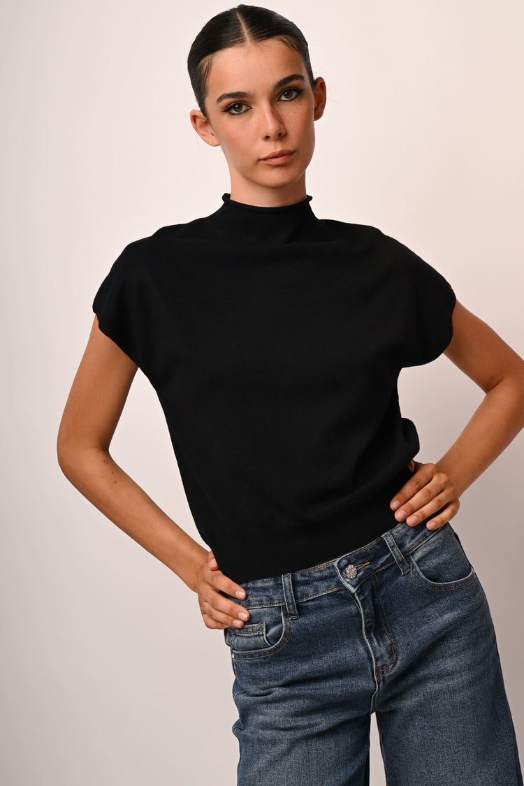 Back button mock sweater