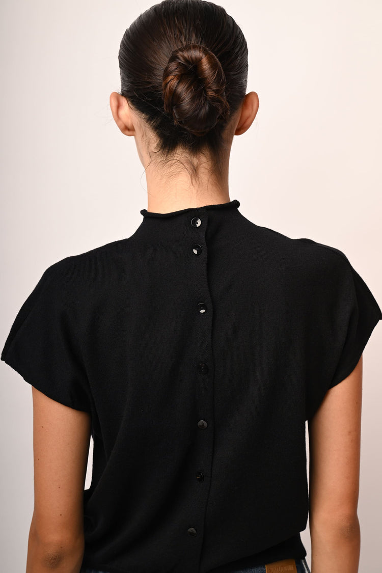 Back button mock sweater