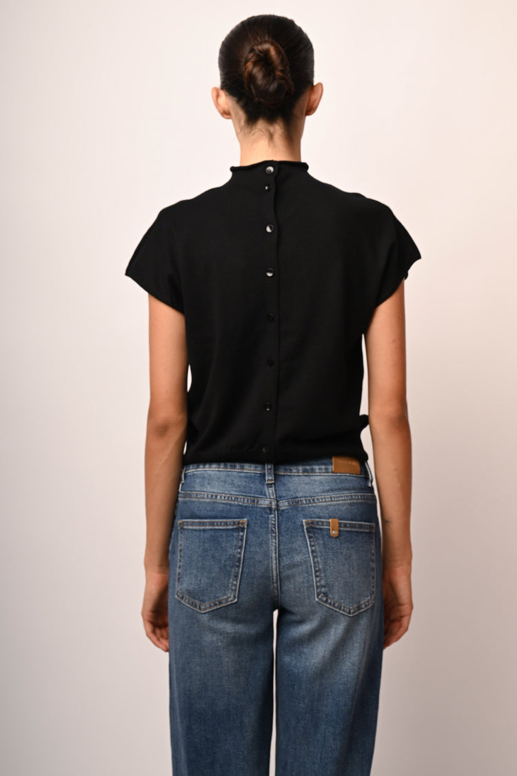 Back button mock sweater