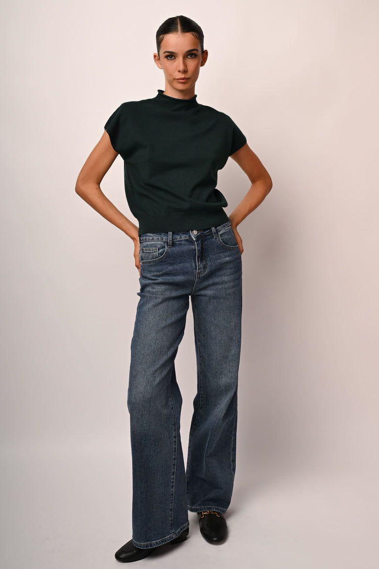 Back button mock sweater