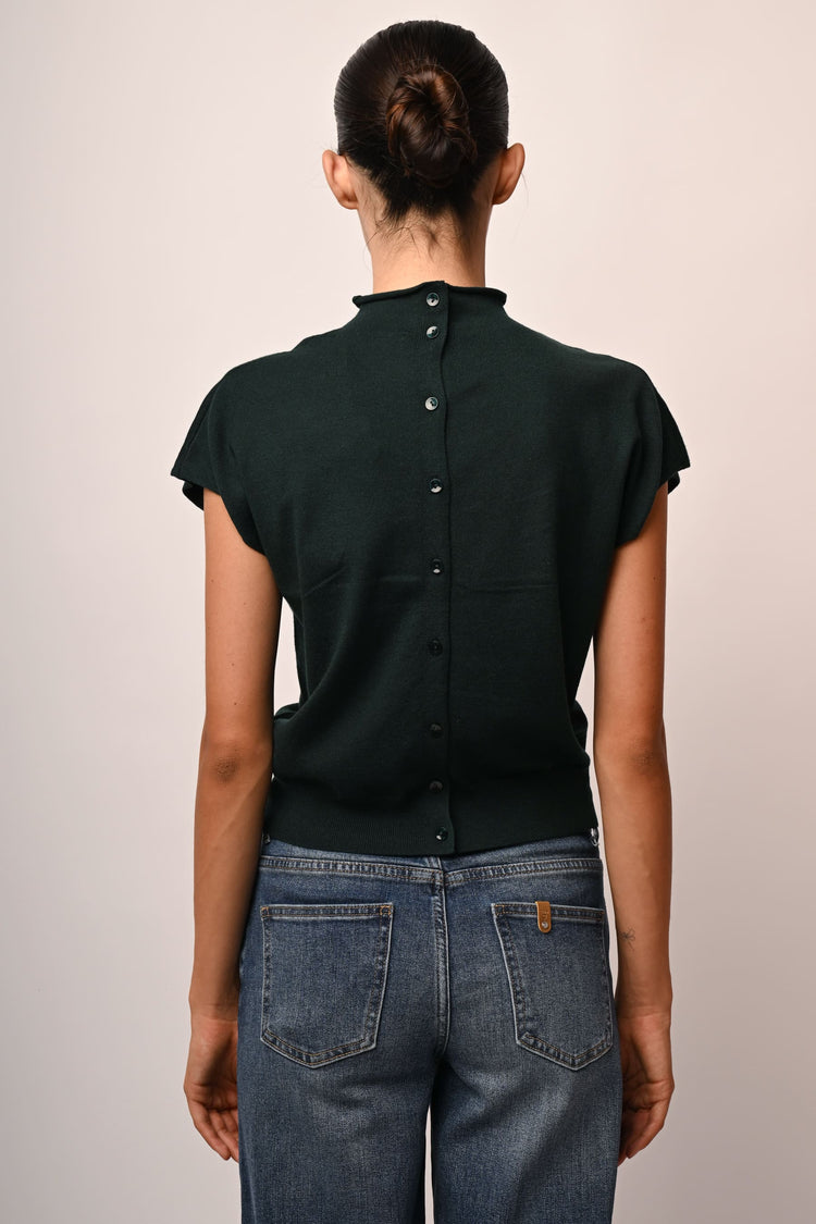 Back button mock sweater